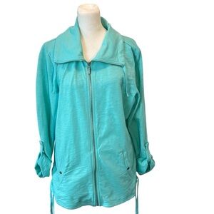 Style & Co Aqua Blue Full Zip Cotton Relaxed Fit and Fold-Over Collar Jacket